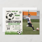 サッカーボール誕生日招待状（写真付） 招待状 (正面/裏面)