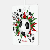 サッカーボール赤い緑のスターボーイズスポーツ メタルオーナメント (正面左)