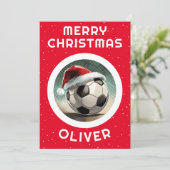 サッカーボール赤サンタハットクリスマスキッドの名前 シーズンカード (スタンド正面)