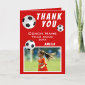 サッカーボール赤スポーツコーチ サンキューカード (正面)