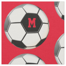 サッカーボール赤モノグラムパターン ファブリック