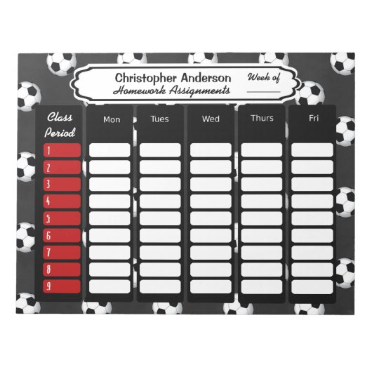 サッカーボール週間の宿題の割り当てメモ帳 ノートパッド (正面)
