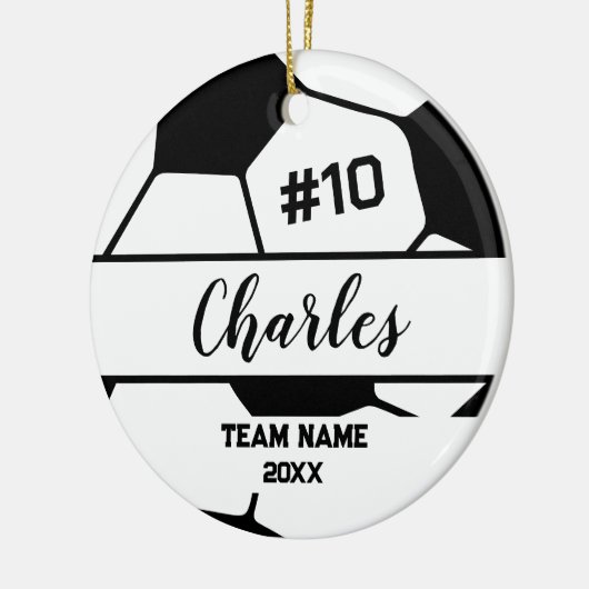 サッカーボール選手 | 名前をカスタムする番号とチーム セラミックオーナメント (左)