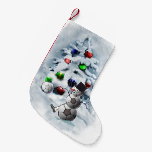 サッカーボール雪だるまクリスマス スモールクリスマスストッキング (正面 (吊り時))