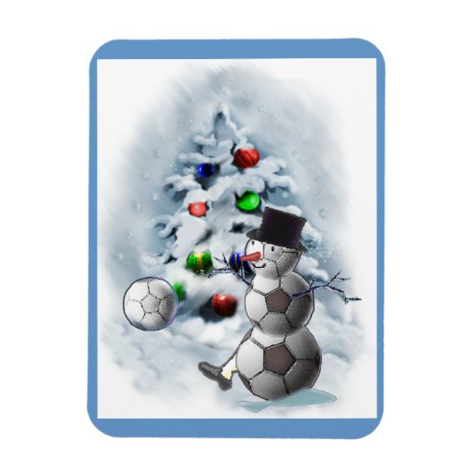 サッカーボール雪だるまクリスマス マグネット (縦)