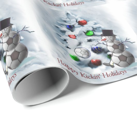 サッカーボール雪だるまクリスマス ラッピングペーパー (ロールコーナー)
