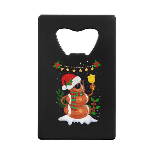 サッカーボール雪だるまサンタハットメリークリスマス クレジットカード栓抜き (正面)