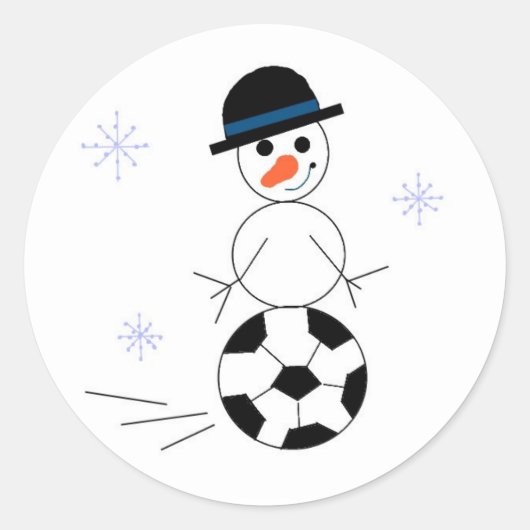 サッカーボール雪だるま ラウンドシール (正面)