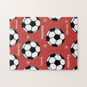 サッカーボール雪赤フェスティバル鮮やかパーソナライズされた ジグソーパズル (横)