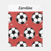 サッカーボール雪赤フェスティバル鮮やかパーソナライズされた フリースブランケット (正面)