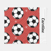 サッカーボール雪赤フェスティバル鮮やかパーソナライズされた フリースブランケット (正面(横))