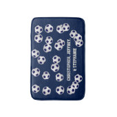 サッカーボール青、名前、バスルームの装飾 バスマット (正面縦)