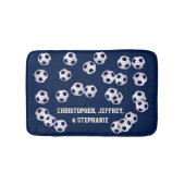 サッカーボール青、名前、バスルームの装飾 バスマット (正面)