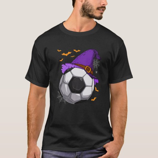 サッカーボール魔女帽子ハロウィンコスチューム子供男の子 Tシャツ (正面)