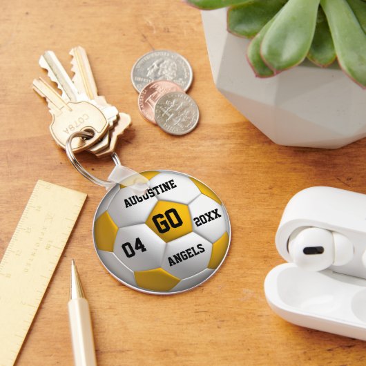 サッカーボール黄色と白キーチェーン キーホルダー (デスク)