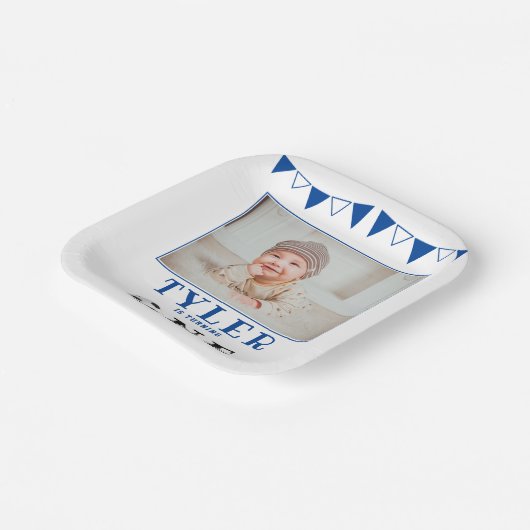 サッカーボール1歳の誕生日フォトバースデーパーティー ペーパープレート (傾斜あり)