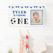 サッカーボール1歳の誕生日フォトバースデーパーティー 横断幕 (インサイチュ)