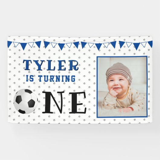 サッカーボール1歳の誕生日フォトバースデーパーティー 横断幕 (横)