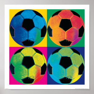 サッカーボール4個の色違う付き ポスター