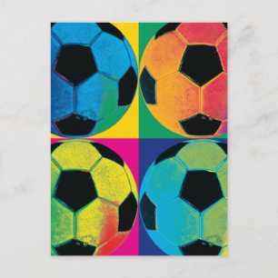 サッカーボール4個の色違う付き ポストカード