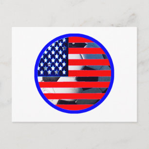 サッカーボール&アメリカ国旗2 THE MUSEUM Zazzle Blue-C ポストカード