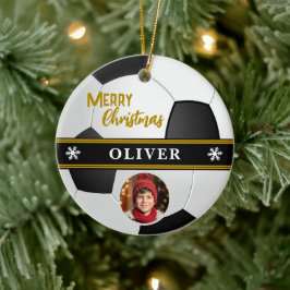 サッカーボール オリジナル 名前 メリークリスマス 写真 セラミックオーナメント