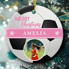 サッカーボール オリジナル 名前 メリークリスマス 写真 セラミックオーナメント