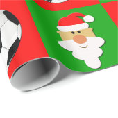 サッカーボール&サンタクロース赤&緑クリスマス ラッピングペーパー (ロールコーナー)