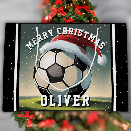 サッカーボール サンタ帽子の名前 クリスマス ラージペーパーバッグ