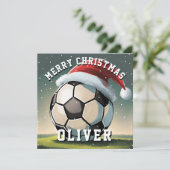 サッカーボール サンタ帽子 メリークリスマス カード (スタンド正面)