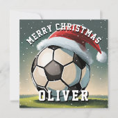サッカーボール サンタ帽子 メリークリスマス カード (正面)