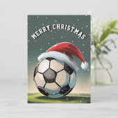 サッカーボール サンタ帽子 メリークリスマス カード (スタンド正面)