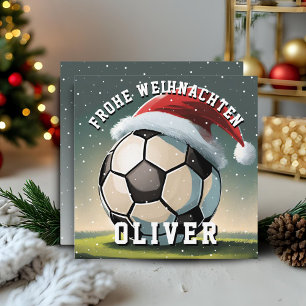 サッカーボール サンタ帽子 メリークリスマス カード