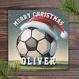 サッカーボール サンタ帽子 メリークリスマス カード