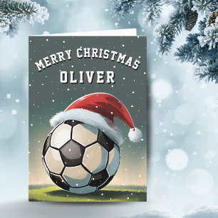 サッカーボール サンタ帽子 メリークリスマス シーズンカード