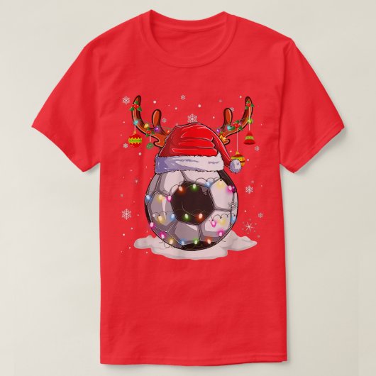 サッカーボール サンタ帽 トナカイ クリスマス ライト Tシャツ (デザイン正面)