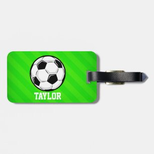 サッカーボール、ネオングリーンストライプボール ラゲッジタグ