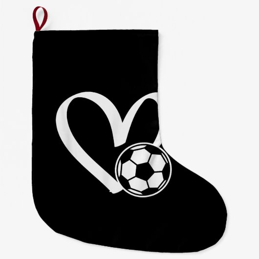 サッカーボール ハート ラージクリスマスストッキング (正面)