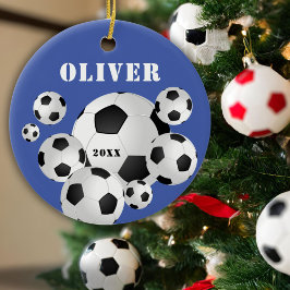 サッカーボール フットボール 青 スポーツ 子供 記念品 セラミックオーナメント