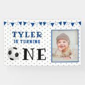 サッカーボール ワン 1歳 誕生日 フォト 誕生日パーティー 横断幕 (横)