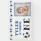 サッカーボール ワン 1歳 誕生日 フォト 誕生日パーティー 横断幕 (縦)