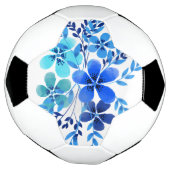 サッカーボール 水彩 青い花 デザイン アート (回転)