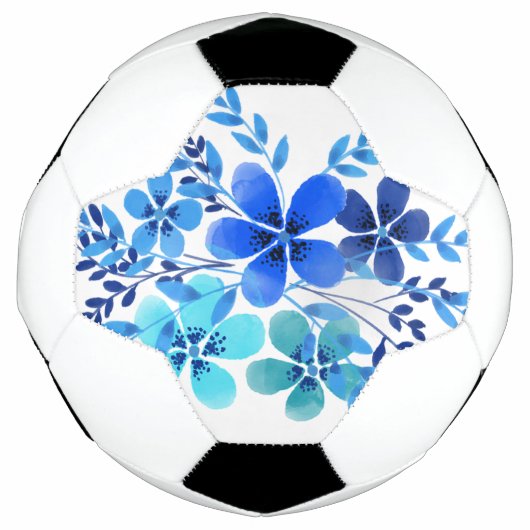 サッカーボール 水彩 青い花 デザイン アート (正面)