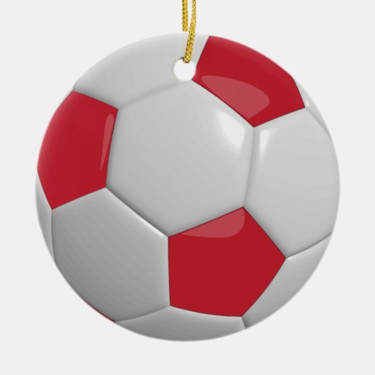 サッカーボール |濃い赤 セラミックオーナメント (正面)