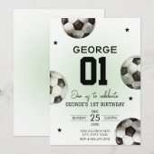 サッカーボール 男の子 誕生日パーティー 招待状 (正面/裏面)