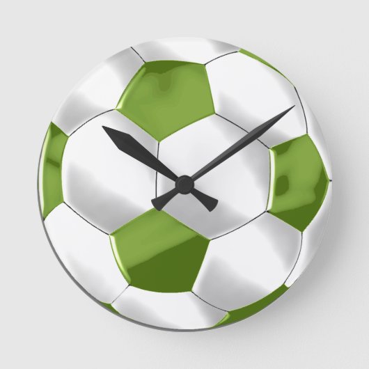 サッカーボール（緑と白） ラウンド壁時計 (正面)