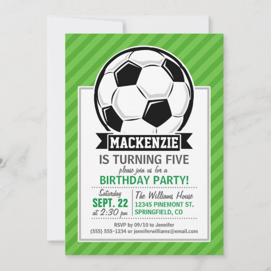 サッカーボール; 緑のストライプ 招待状 (正面)