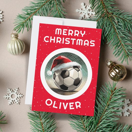 サッカーボール 赤いサンタ帽 クリスマス 子供の名前