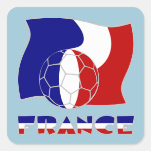 サッカーボール 青い背景 フランス国旗 スクエアシール