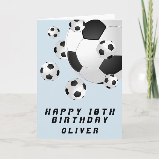 サッカーボール 青い 子供 男の子 楽しい誕生日 カード (正面)